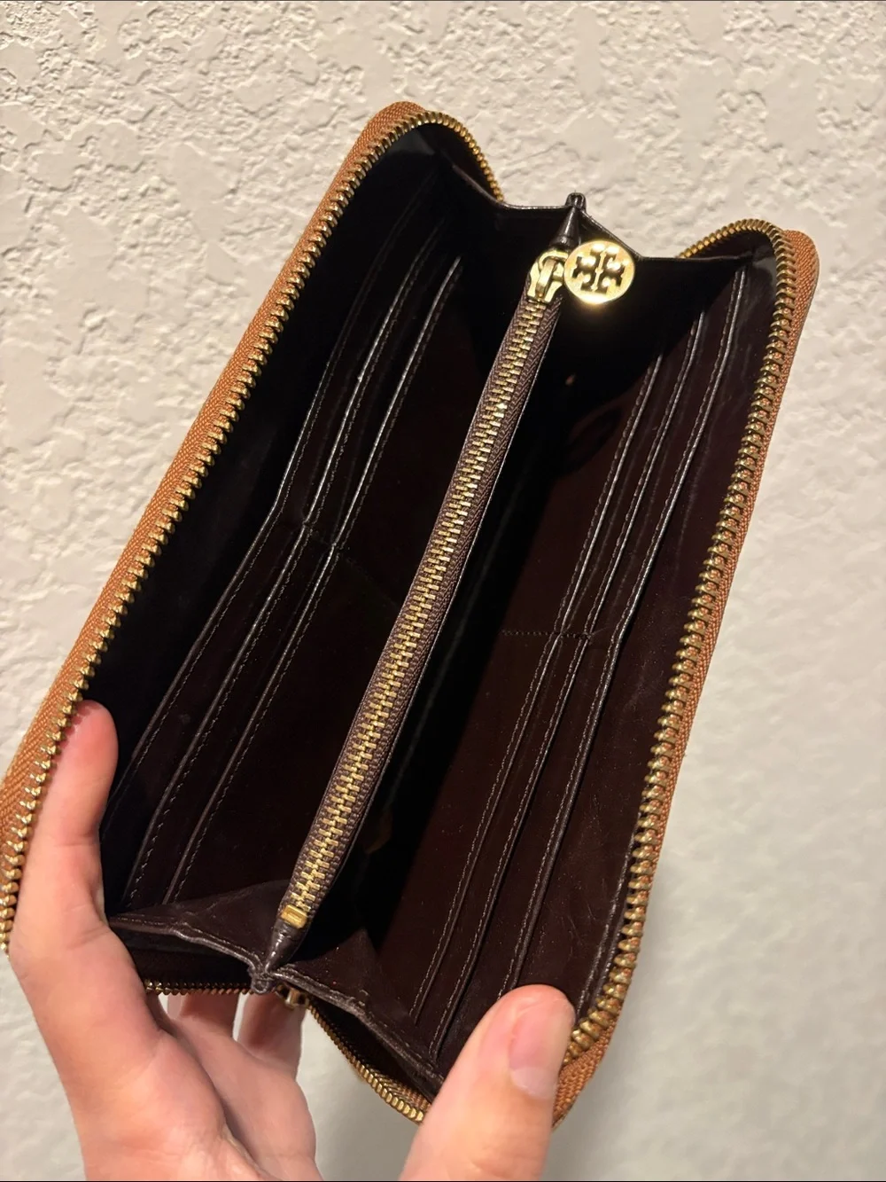 Tory Burch Tan Snakeskin-Embossed Zip Wallet